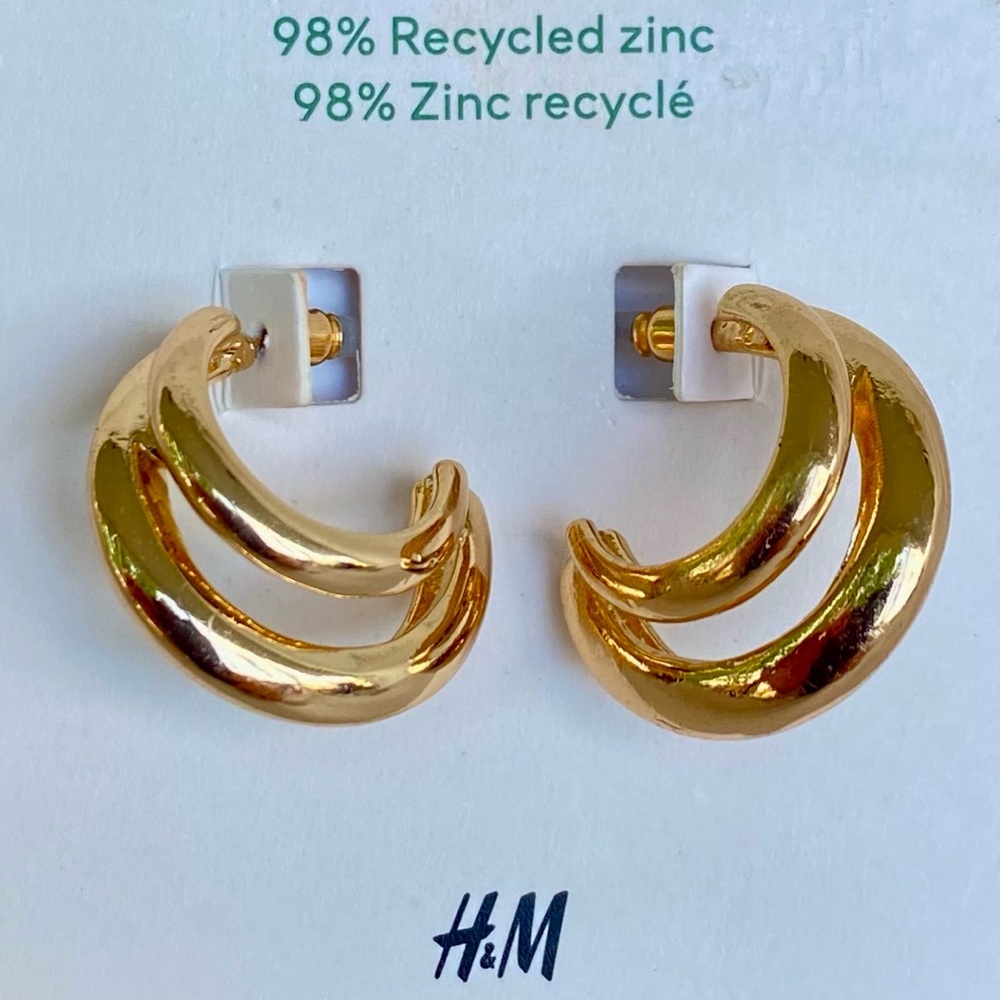 NWT H&M Gold Double Hoop Earrings | 98% Recycled Zinc